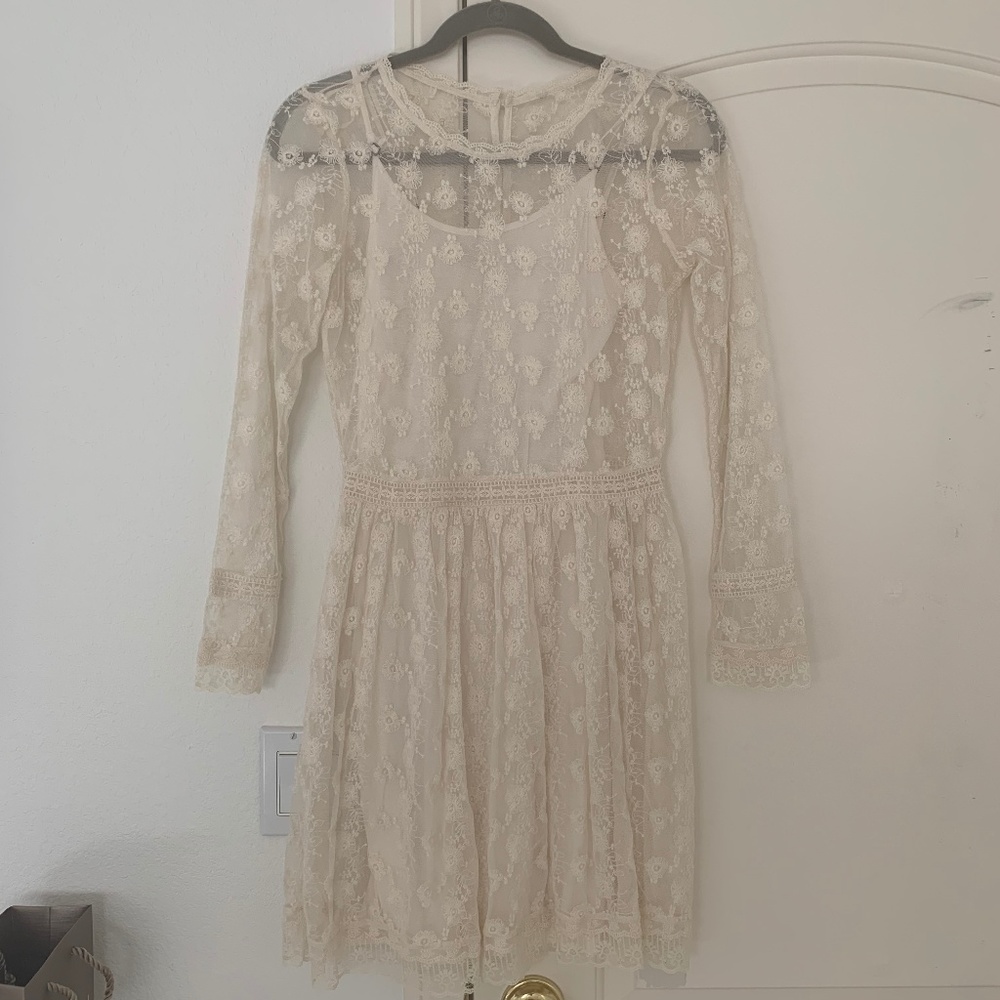 Zara TRF Cream Embroidered Dress, Size XS